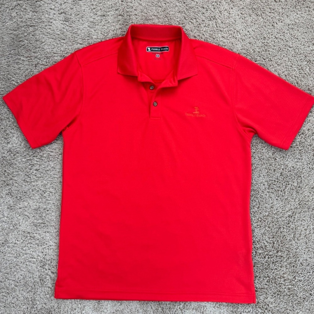Pebble Beach Golf Polo Shirt Mens‎ M Red  Performance Moisture Wicking Shirt